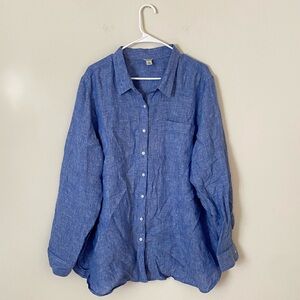 L.L. Bean Women’s Blue 100% Linen Long Sleeve Button Down Shirt Size 3X